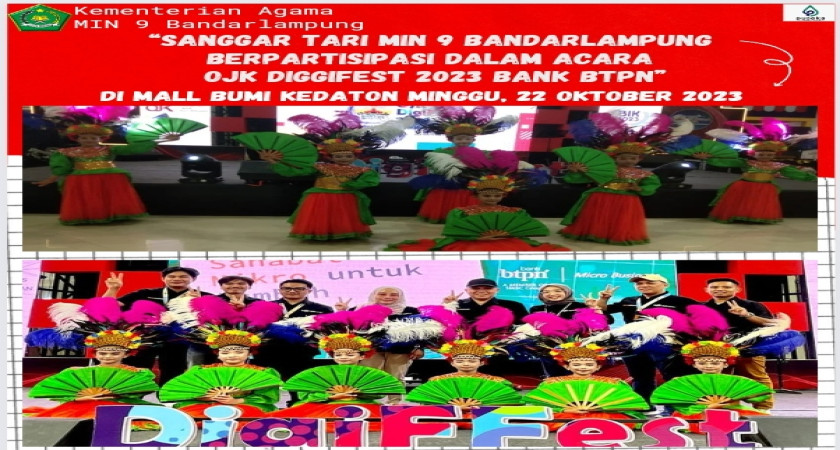 Sanggar Tari MIN 9 Bandarlampung berpartisipasi dalam acara OJK DIGGIFEST 2023 BANK BTPN di Mall Bumi Kedaton