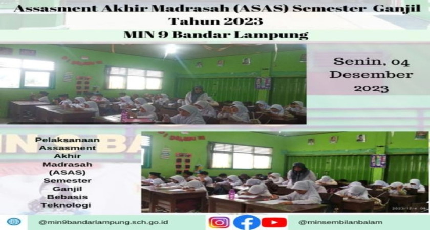 Pelaksanaan Asesmen Sumatif Akhir Semester (ASAS) Semester Ganjil Tahun 2023 di MIN 9 Bandarlampung terapkan ujian  berbasis CBT
