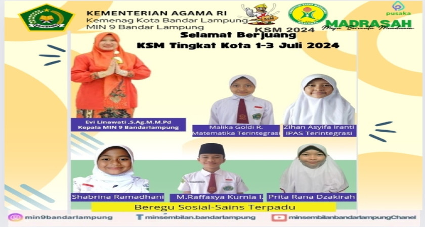 Selamat Berjuang KSM Tingkat Kota Bandarlampung 1-3 Juli 2024